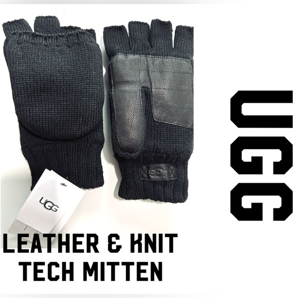 UGG Accessories - UGG Knit Flip Mitten Tech Black Leather GENUINE UGG w Leather UGG detail Staple